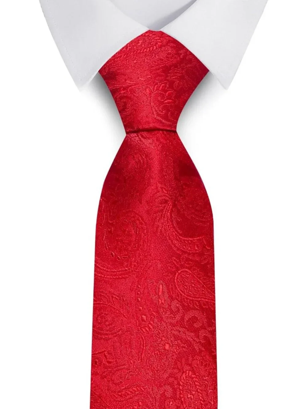Men's Red 100% Microfiber Paisley Jacquard Formal Classic Necktie For Business